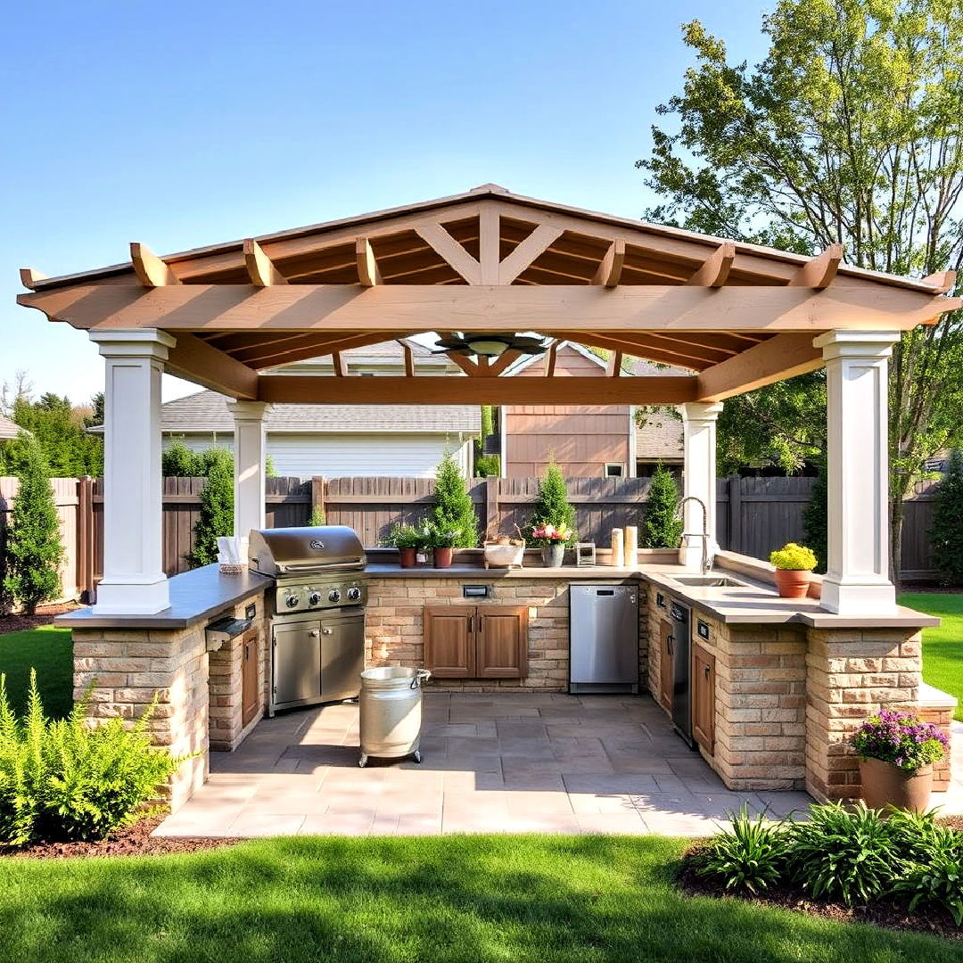 open air bbq station with pergola style gazebo