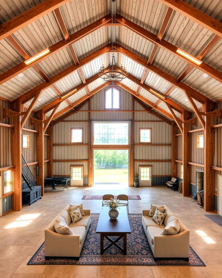 open concept layout pole barn interior