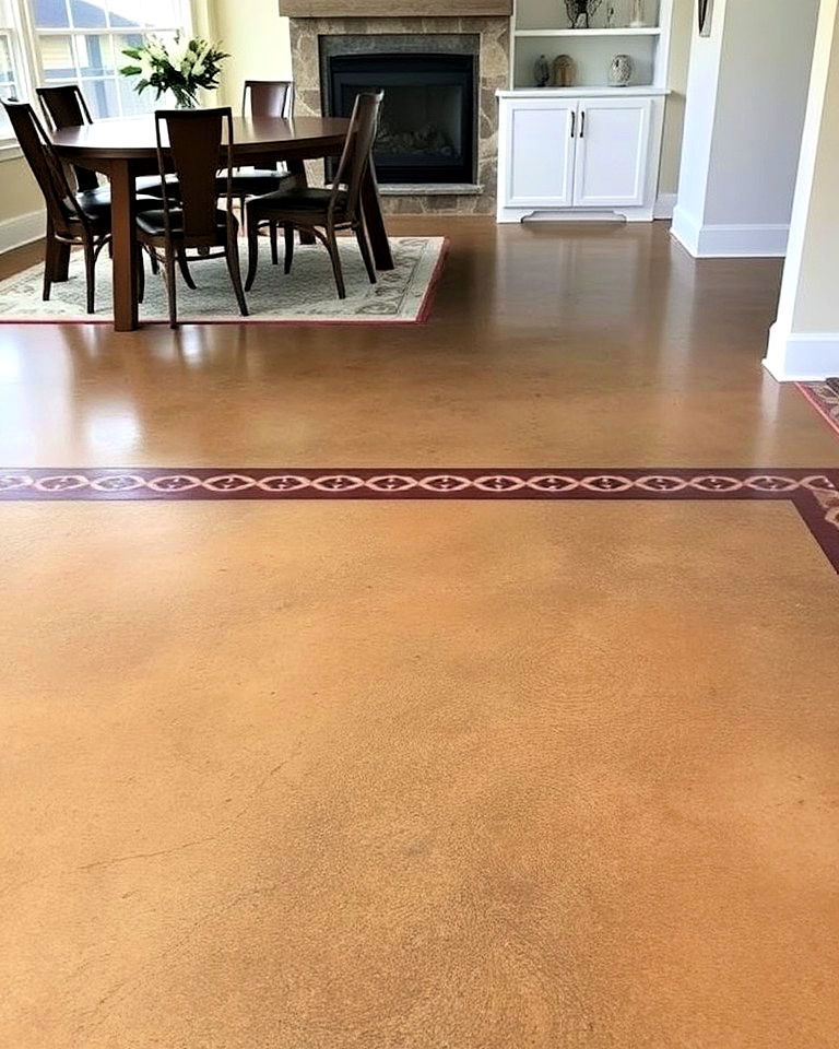 open design stained concrete floor with border accents