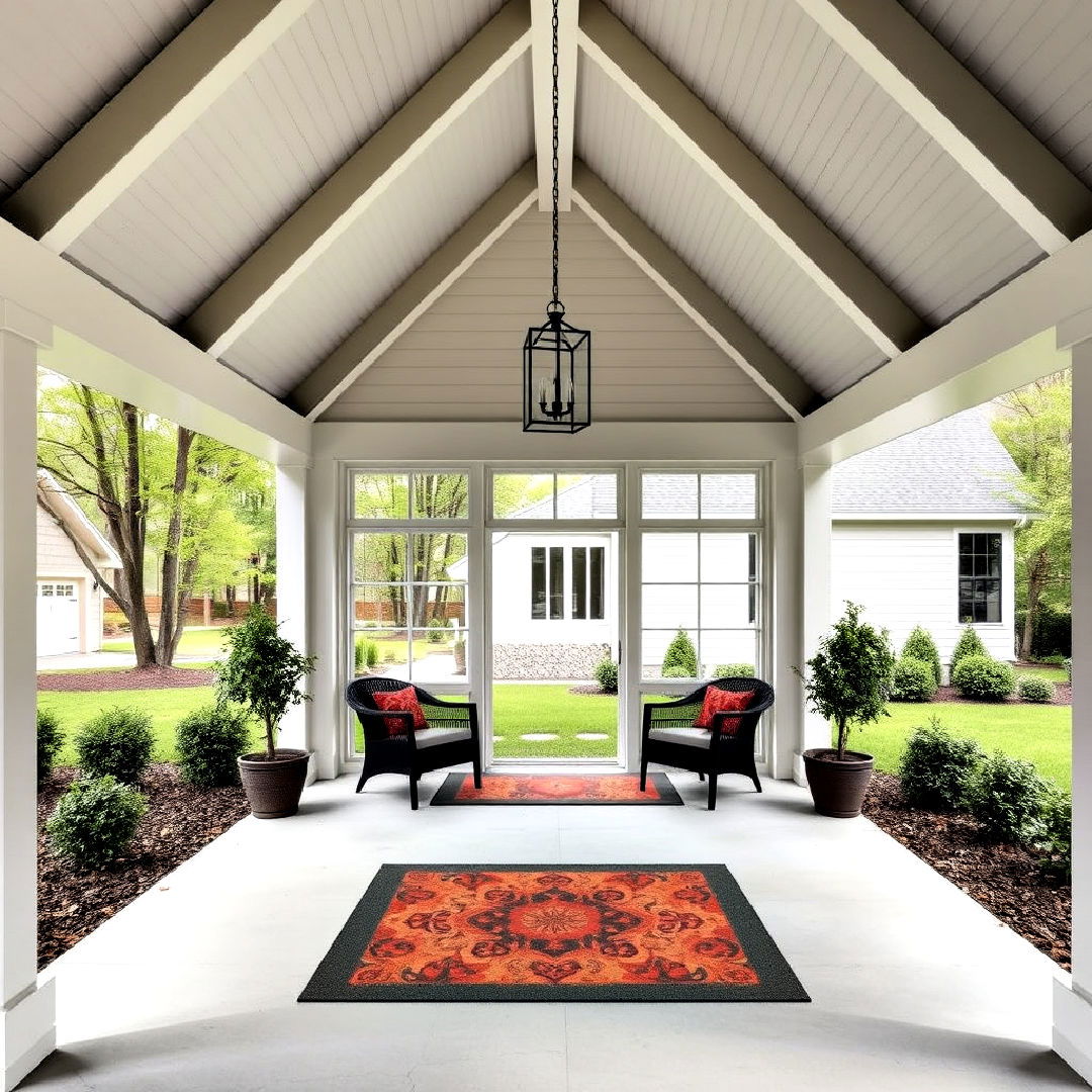 open gable porch with classic vaulted ceiling