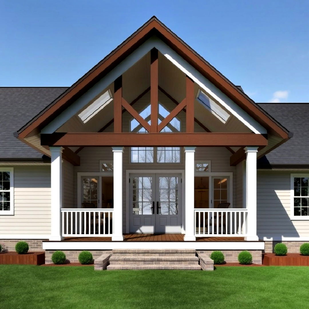 open gable porch with skylights for wooded homes