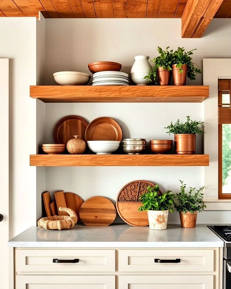 open shelving kitchen with natural elements