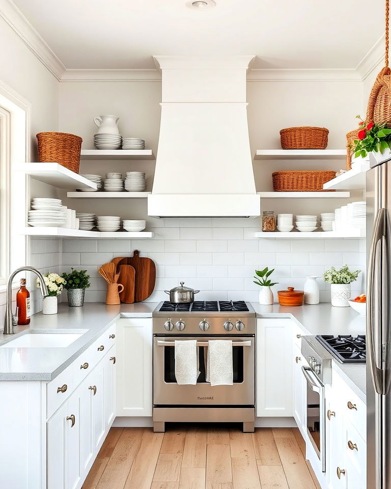 open shelving with white dishware idea