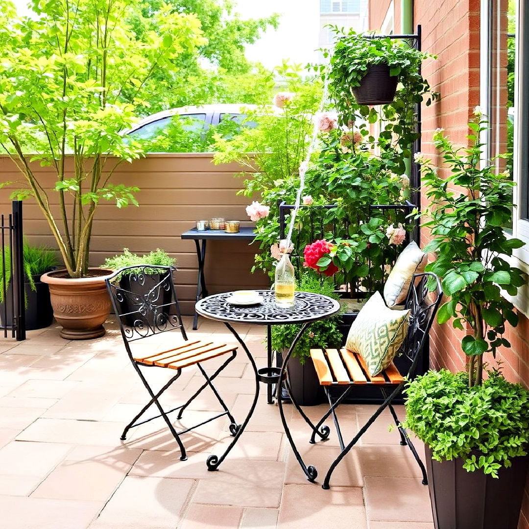 opt for a compact bistro set for townhouse patio