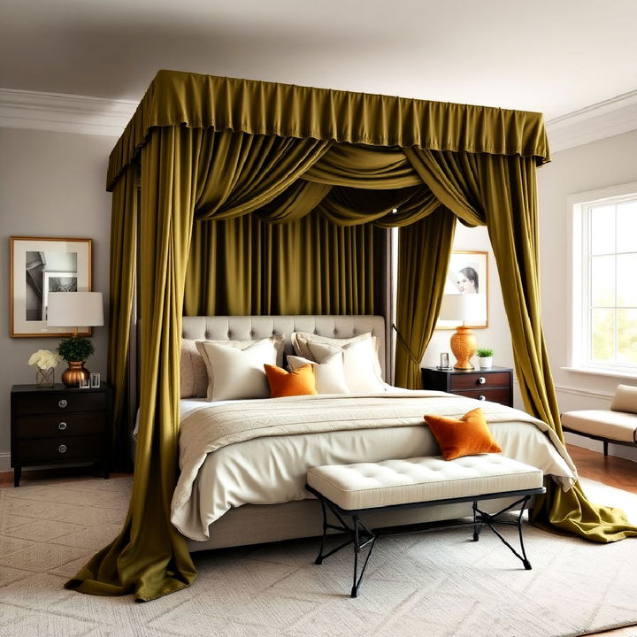 opt for an olive green canopy bed for elegance