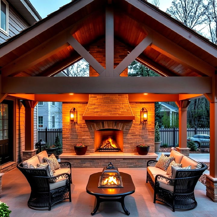 outdoor fireplace paired with gable roof