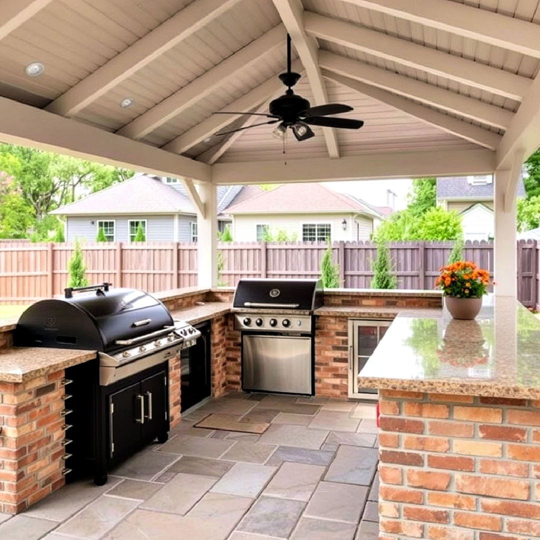 outdoor kitchen with barbecue smoker and gazebo