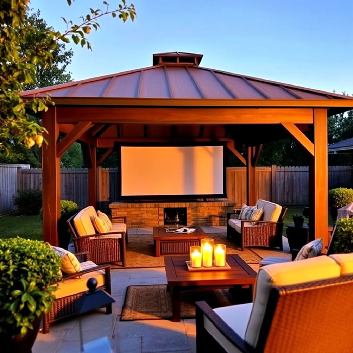 outdoor movie nights gazebo with a built in screen