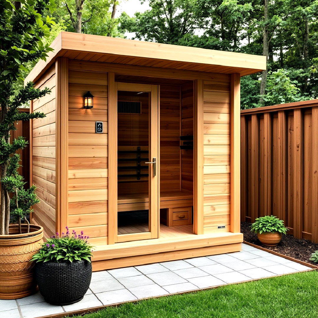 outdoor sauna made from rustic wood