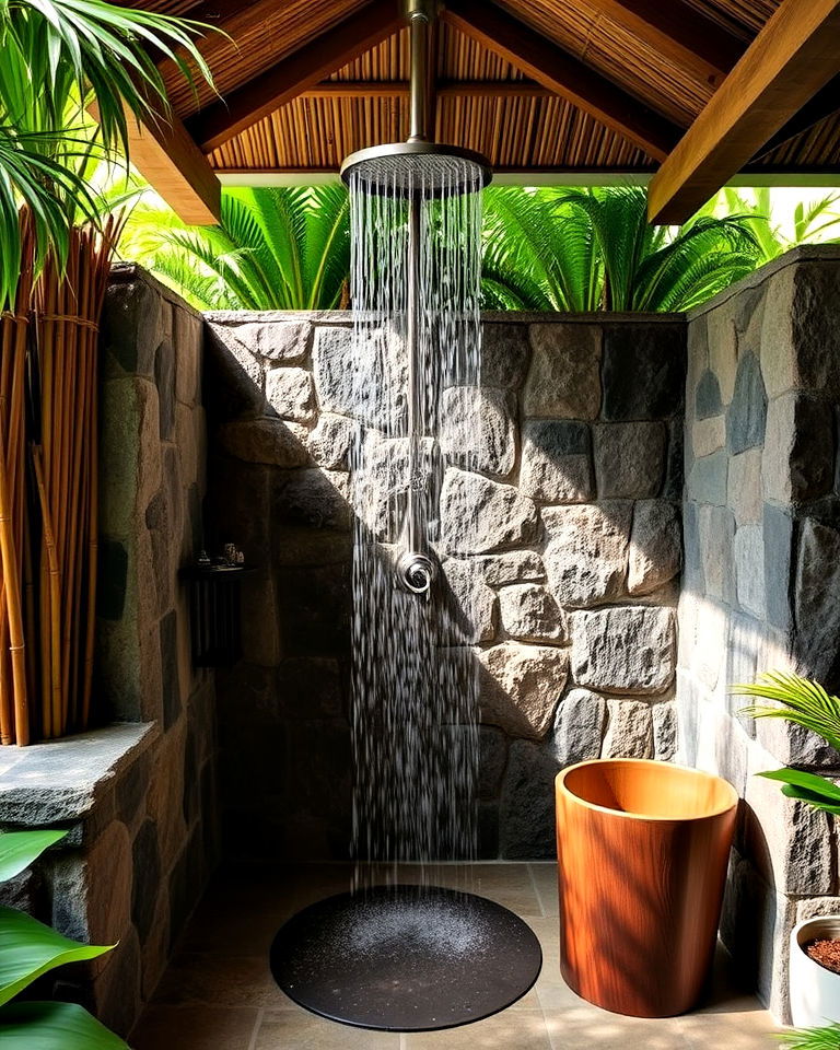 outdoor shower in hawaiian interior