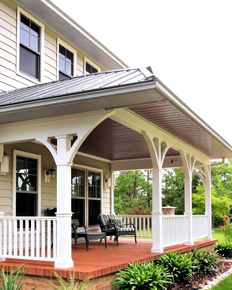 overhanging metal roof porch