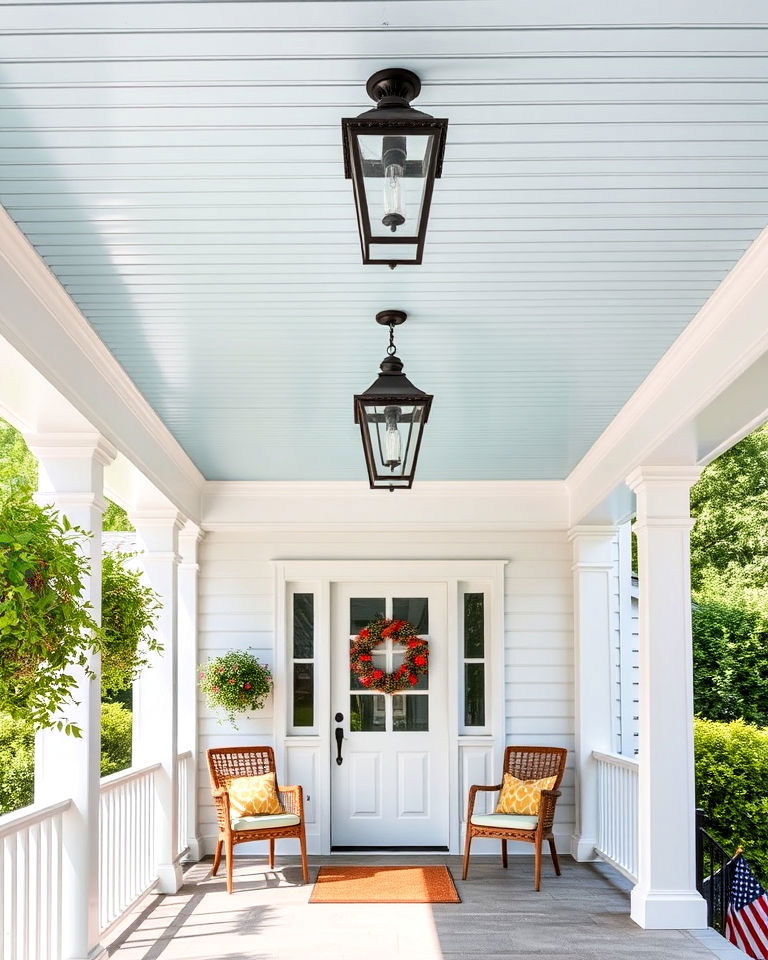 painted beadboard ceiling for colonial front porch