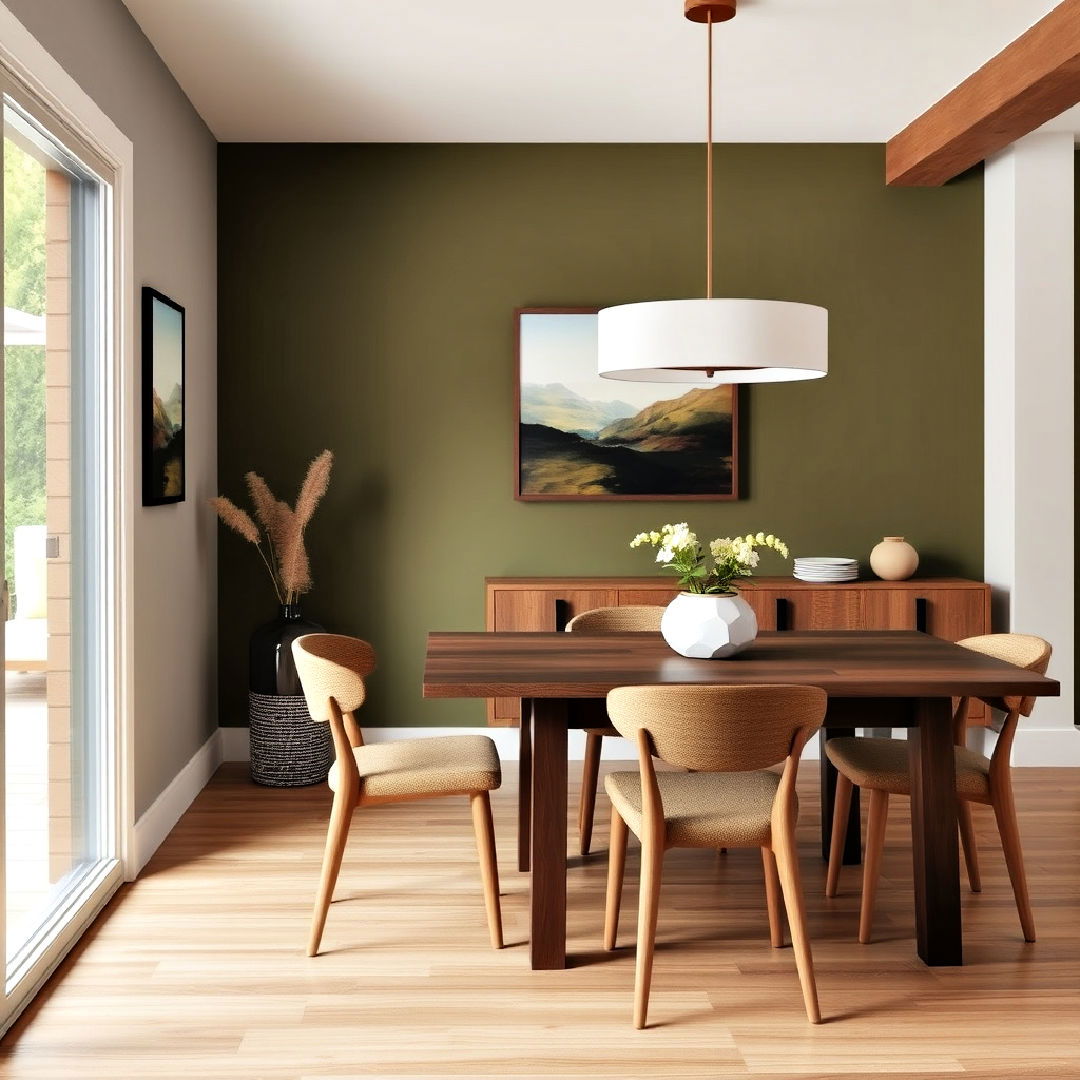 pair olive green with natural wood for a harmonious aesthetic