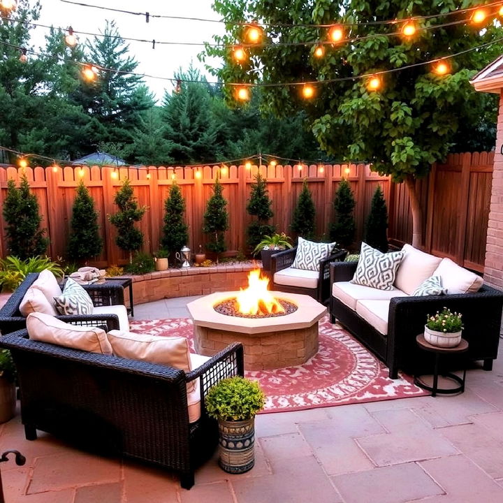 patio corner into a cozy fire pit lounge