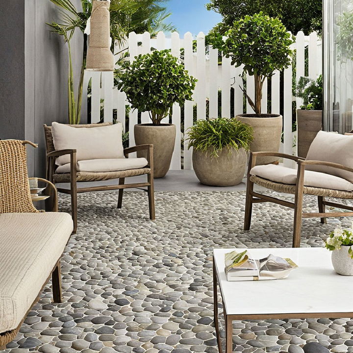 patio pebble stone tiles for a natural aesthetic