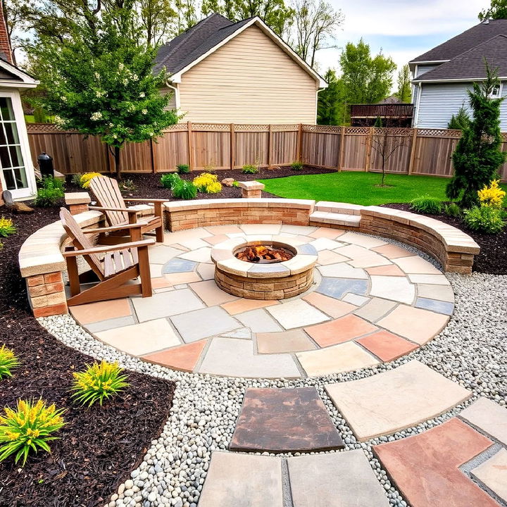 patio with fire pit and gravel border to add charm