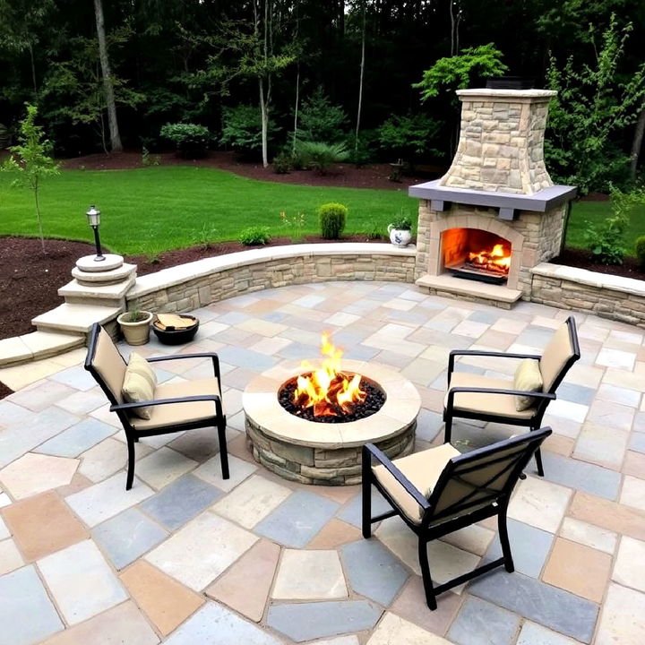 patio with fire pit and outdoor fireplace