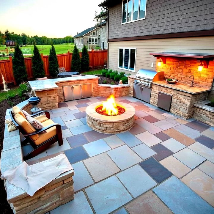 patio with fire pit and outdoor kitchen