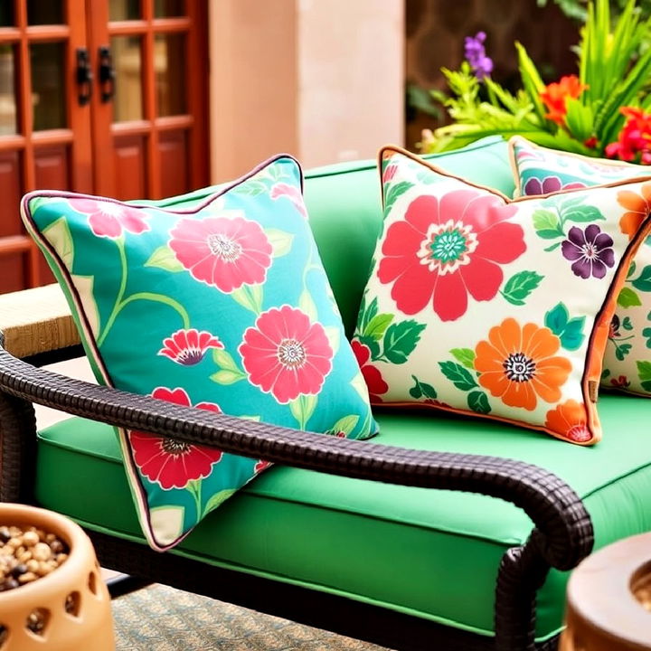 patterned cushions to add color to a spanish patio seating