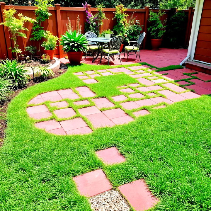 paver patio with greenery gaps