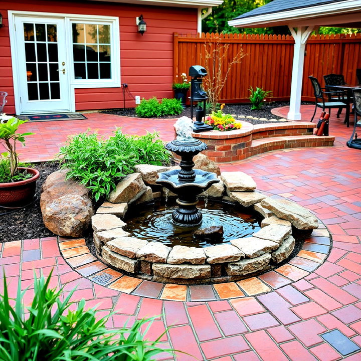 paver patio with water feature