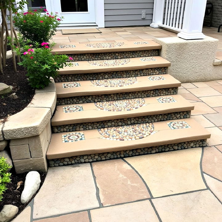 pebble mosaic steps as a stunning patio feature