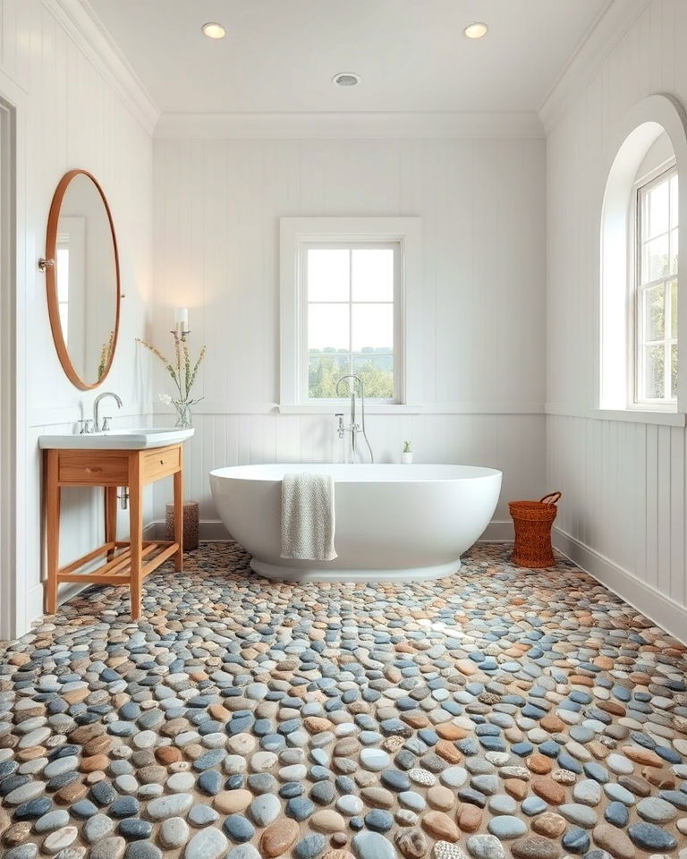 pebble stone mosaic floor tile