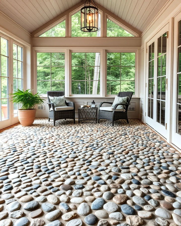 pebble tile flooring sunroom