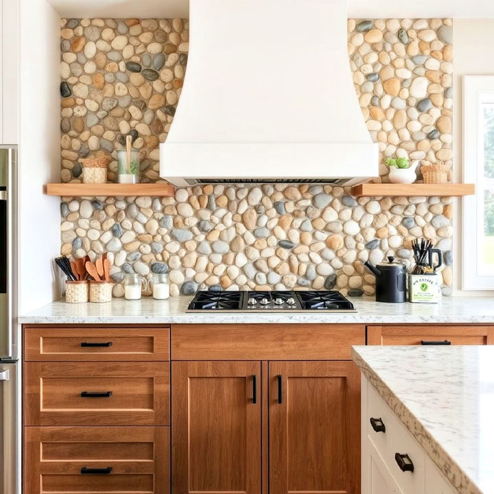 pebbled stone pattern backsplash