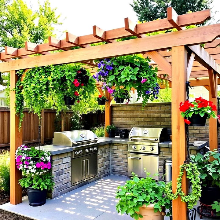 pergola bbq with hanging greenery