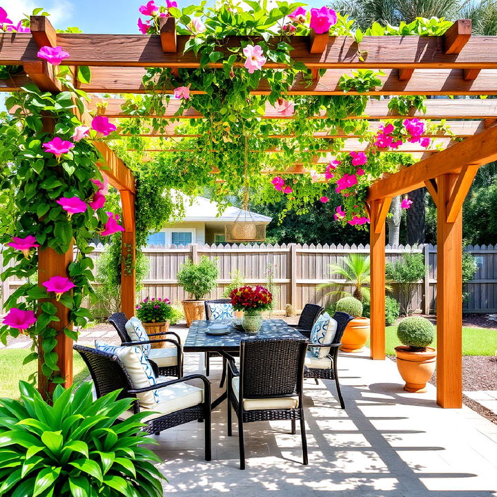 pergola with vines for florida backyard