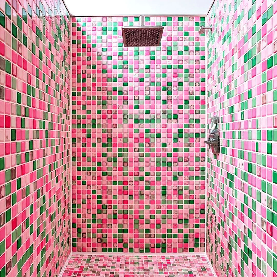 pink and green mosaic tiles bathroom