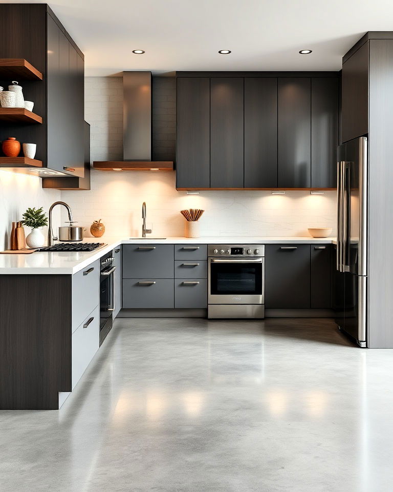 polished concrete kitchen floor for a sleek modern look