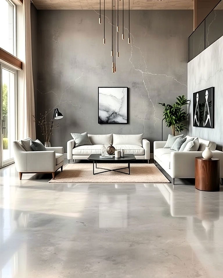 polished concrete living room flooring for a sleek look