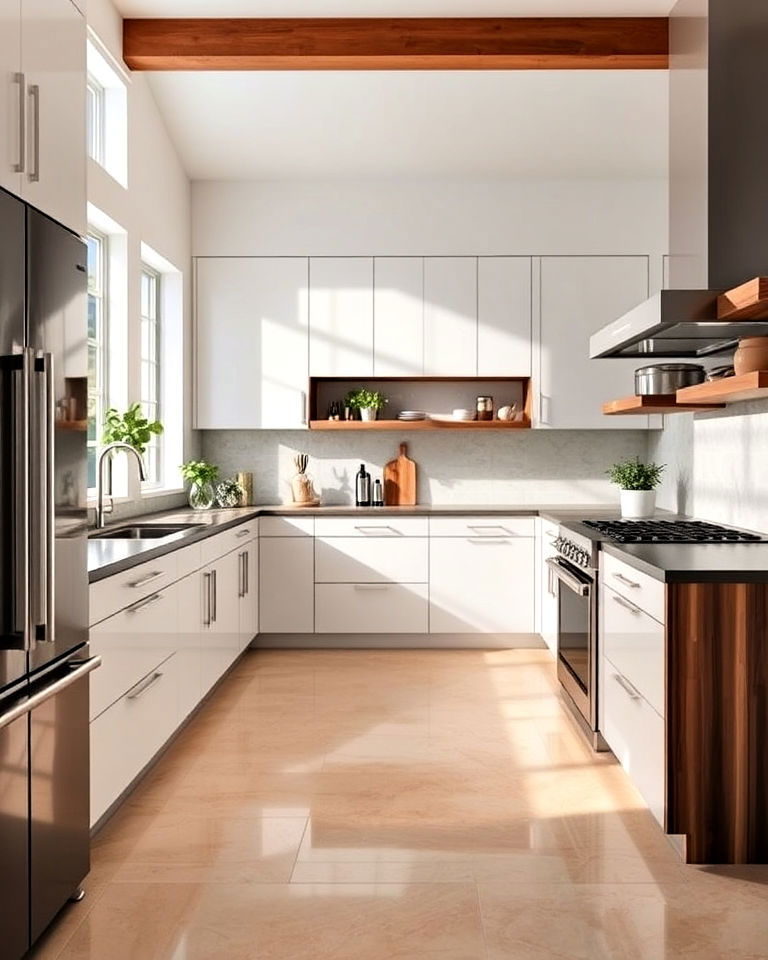 polished finish travertine floor kitchen