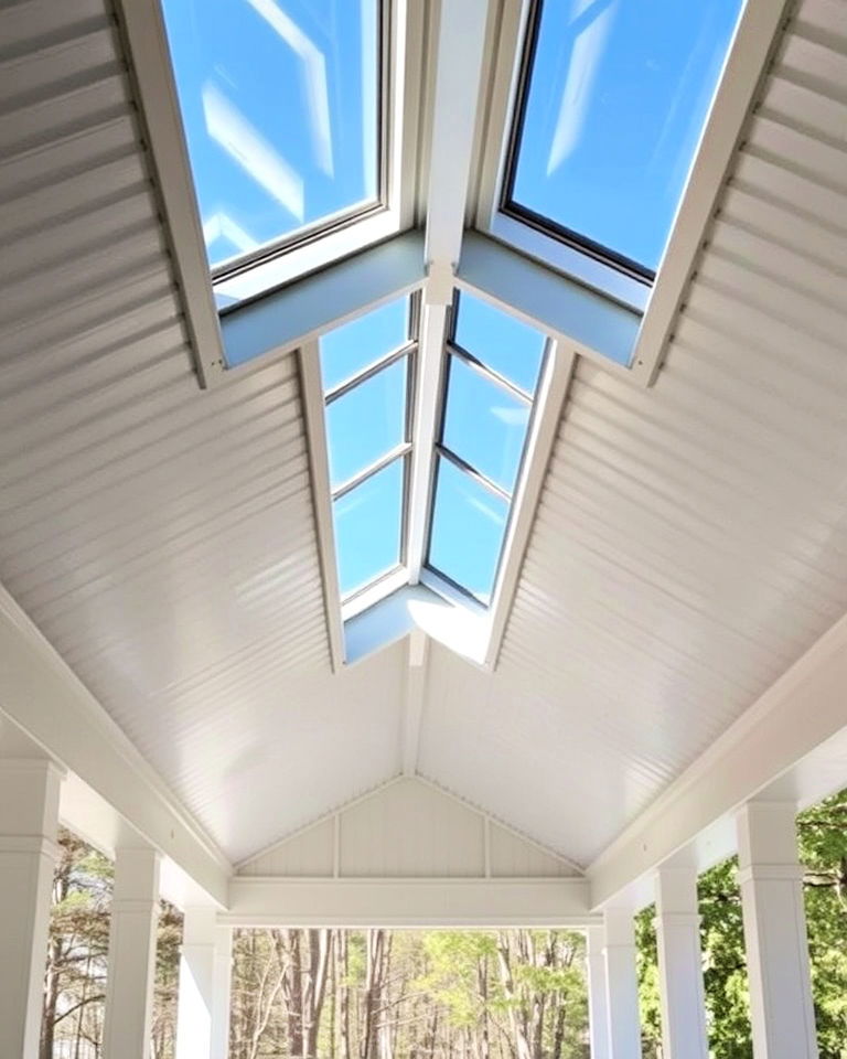 porch metal roof with skylights