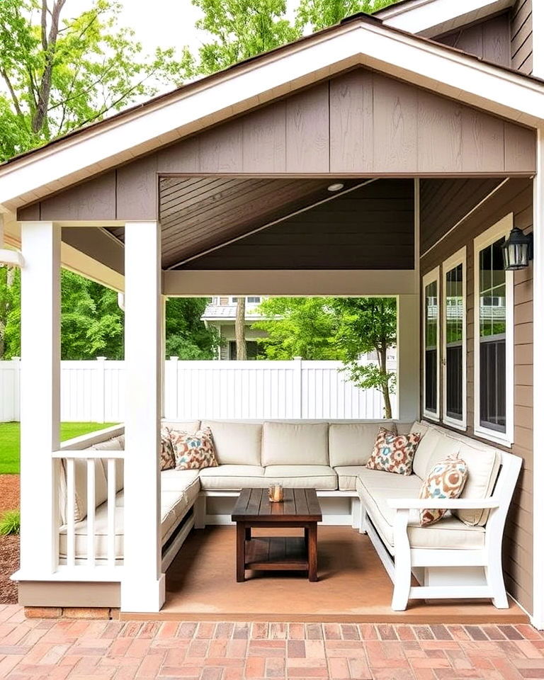 porch with a shed roof and cozy built in seating