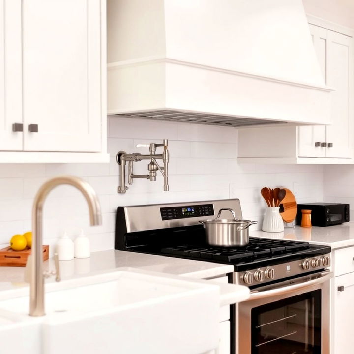 pot filler above the farmhouse kitchen stove