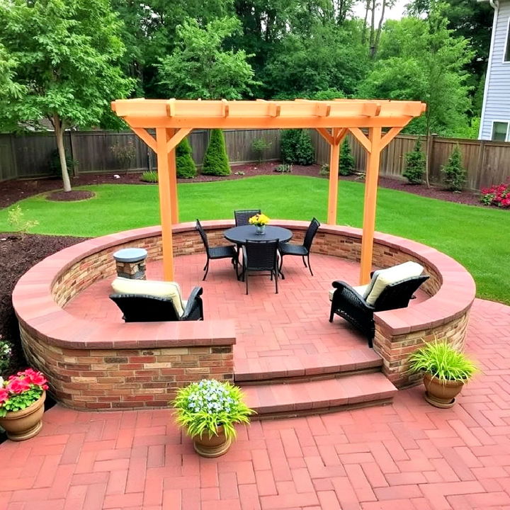 raised patio with red pavers