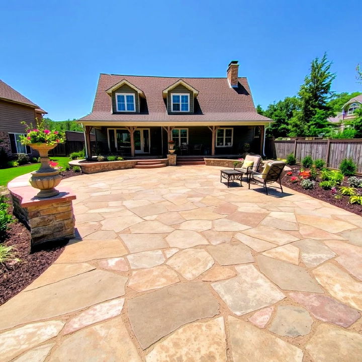 random stone patterned elegant stamped concrete patio