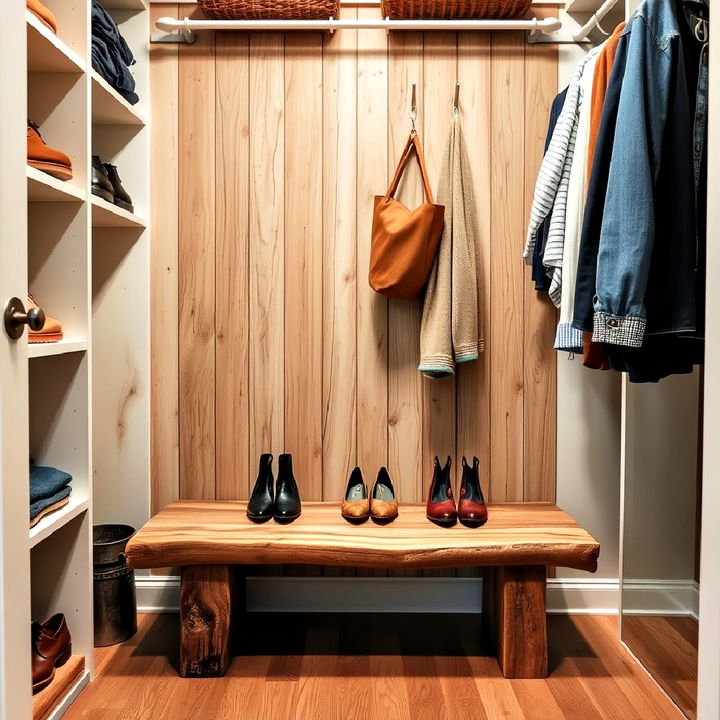 raw wooden bench for closet