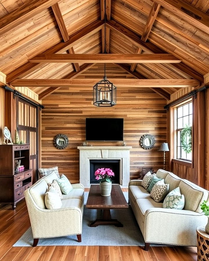 reclaimed wood accents pole barn interior