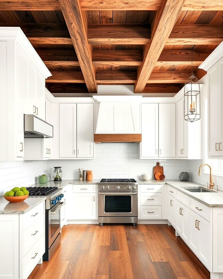 reclaimed wood beams for rustic kitchen