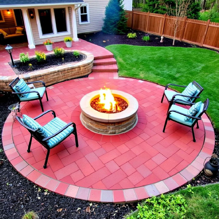 red paver patio with fire pit idea