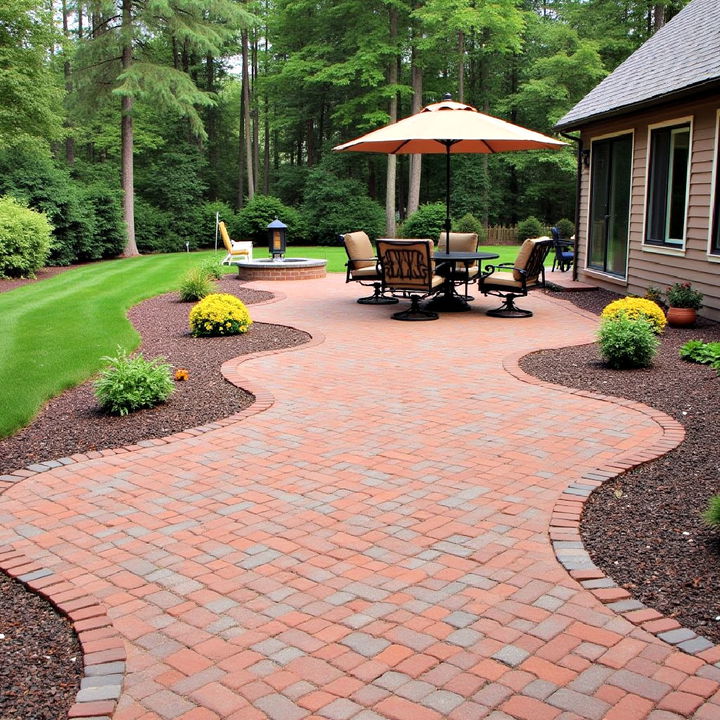 red paver patio with gravel accent