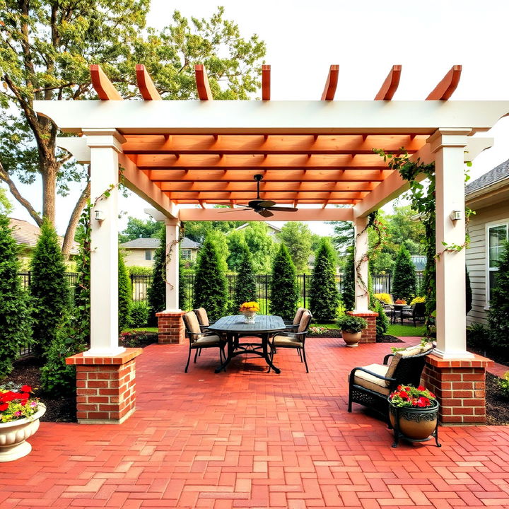 red paver patio with pergola design