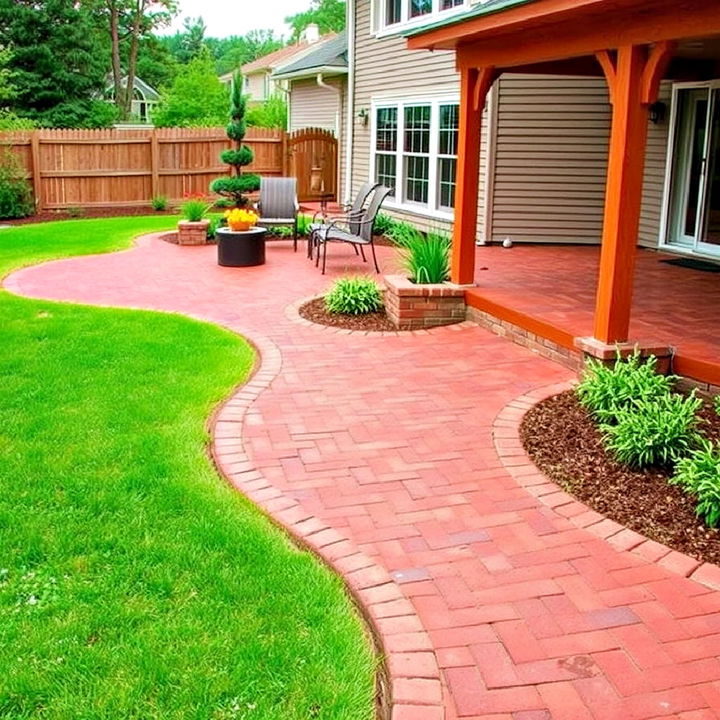 red paver walkway and patio combo