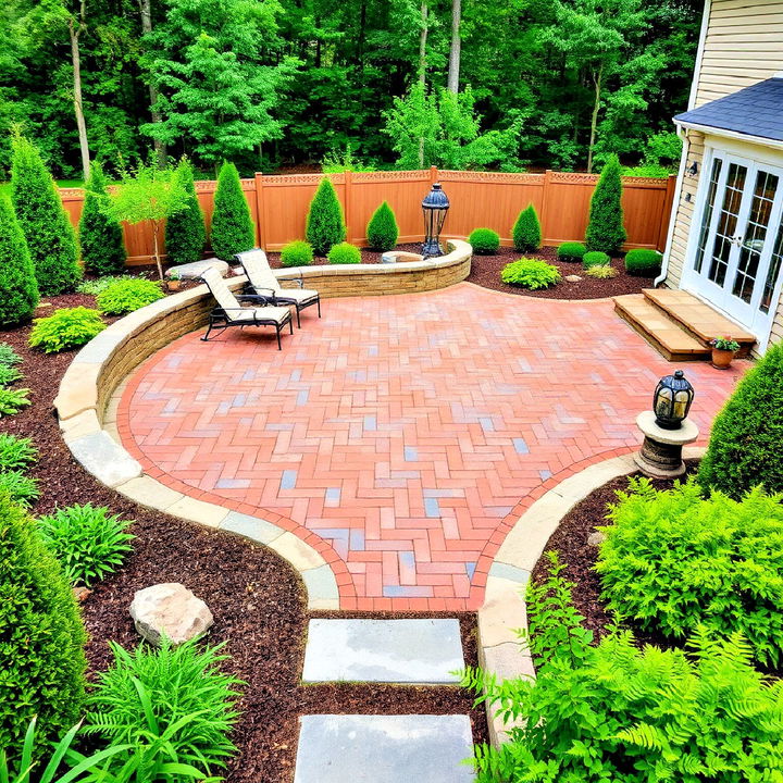 red pavers with natural stone borders