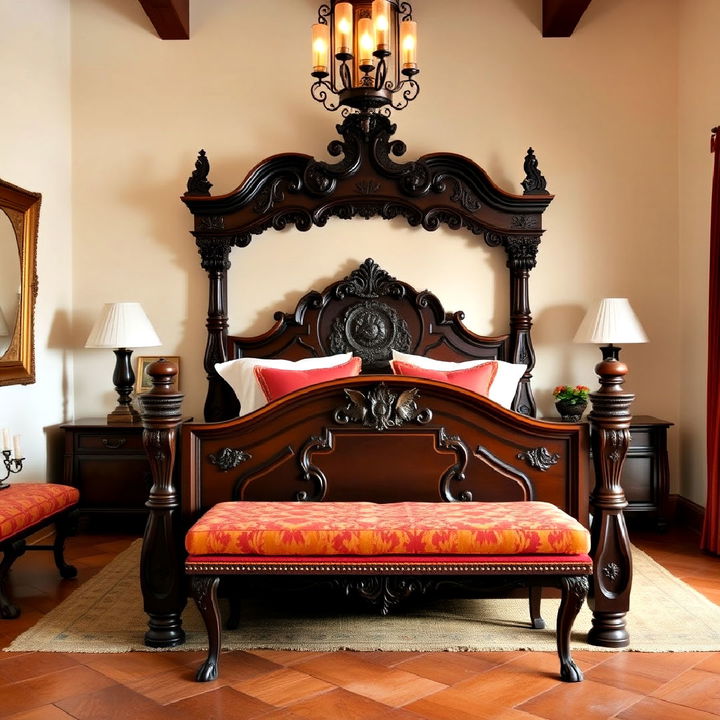 regal yet rustic spanish colonial style bed