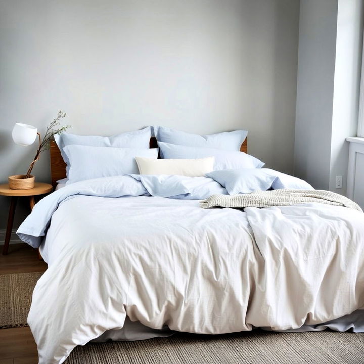 relaxed light blue linen bedding